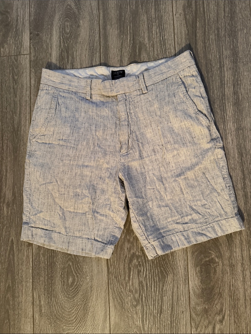J. Crew- Linen/Cotton Blend Flat Front Shorts in White w/ Black Stripes- Size 30